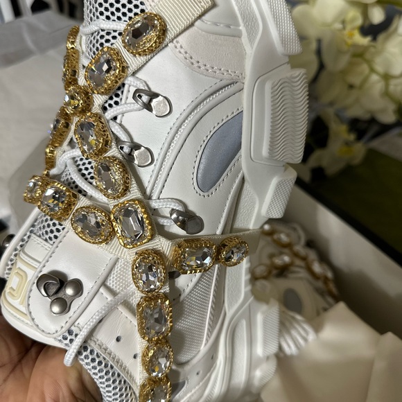 Gucci Flashtrek White Sneakers With Removable Crystals size 10 - Picture 4 of 14